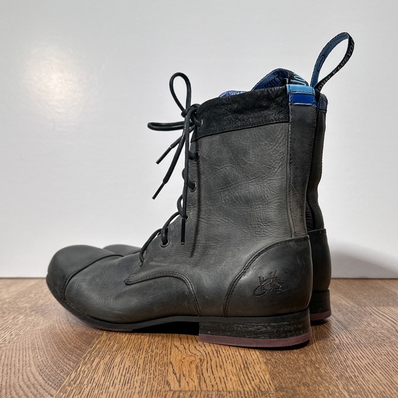 John Fluevog x Mini Cooper BBC Radio 6 Eyelet Black Leather Boots Mens US 7.5 - Picture 6 of 12